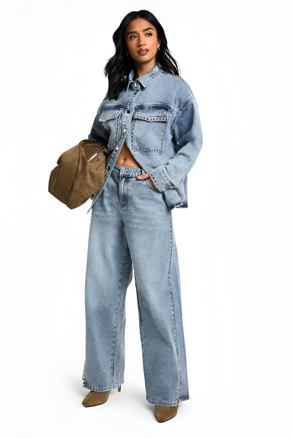 Stylish women wearing denim clothing showcasing fast shipping women's denim clothing options for a trendy look