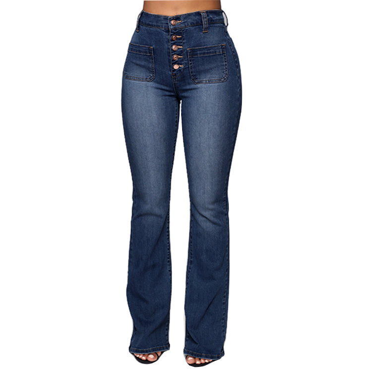 Women Jeans Clinch Patch Pocket Washed Trousers Jeans - ALZO
