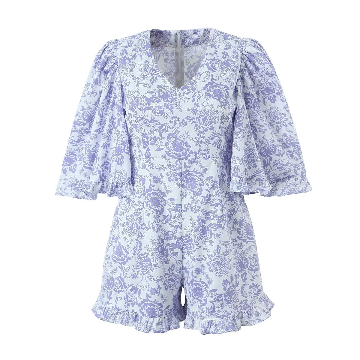 Early Spring V neck Lace up Waist Controlled Slimming Casual Romper - ALZO