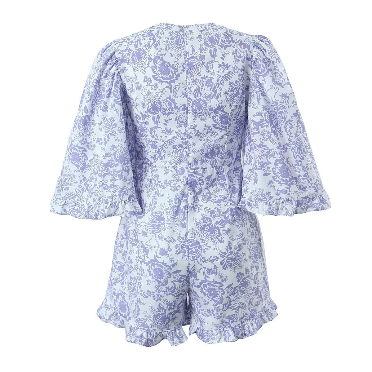 Early Spring V neck Lace up Waist Controlled Slimming Casual Romper - ALZO