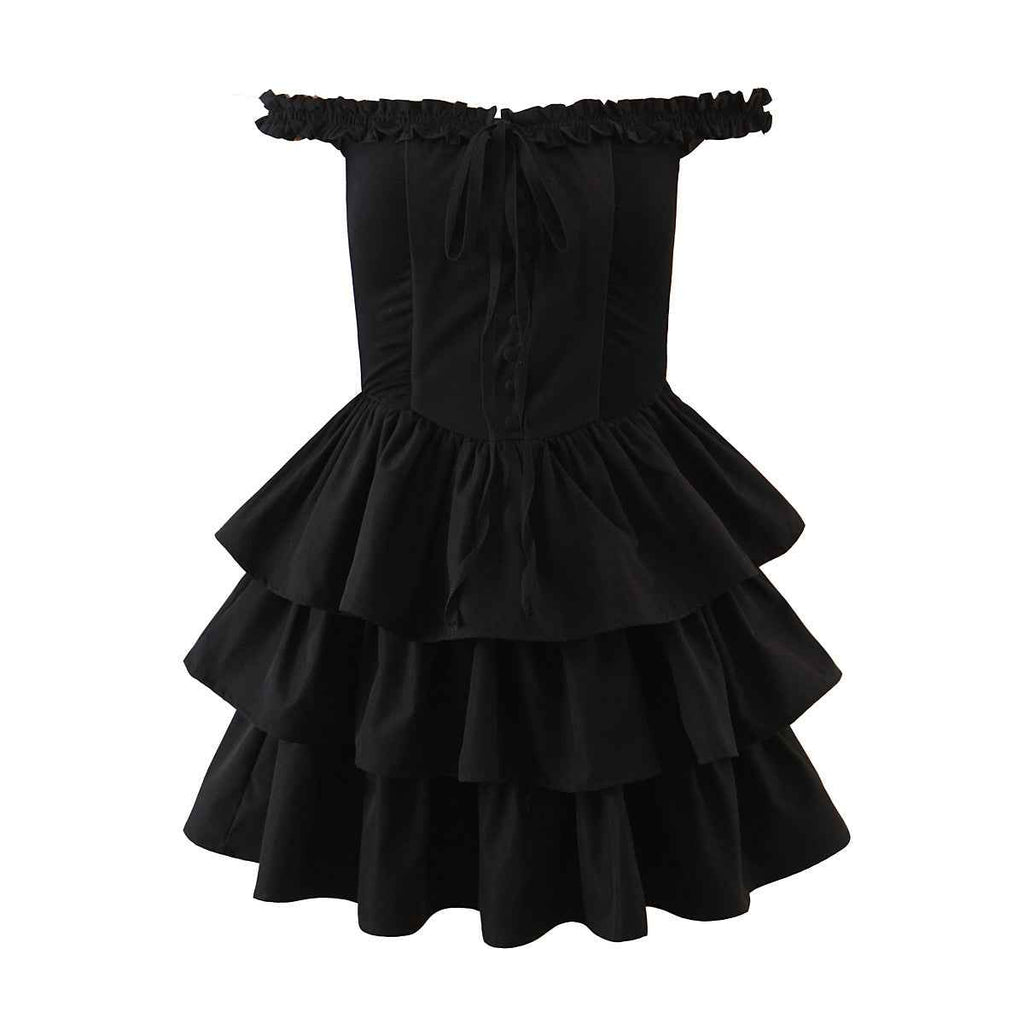 Women Stitching Wooden Ear Strapless Black Slimming Camisole Layer Dress Crisscross