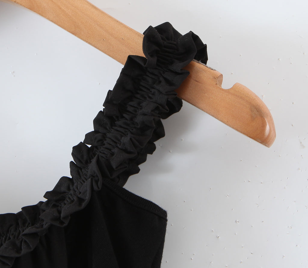 Women Stitching Wooden Ear Strapless Black Slimming Camisole Layer Dress Crisscross - ALZO