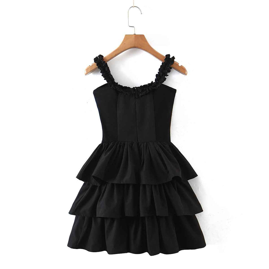 Women Stitching Wooden Ear Strapless Black Slimming Camisole Layer Dress Crisscross
