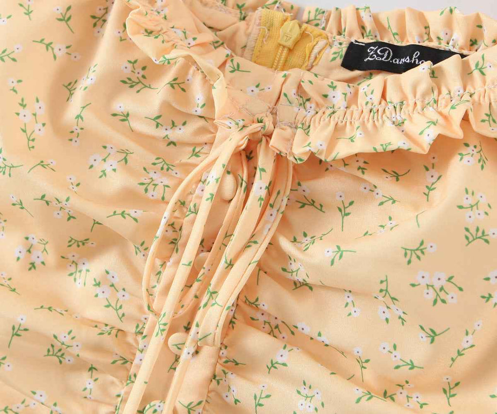 Summer Women Clothing off Neck Ruffled Dress Vacation Fresh Printed Short