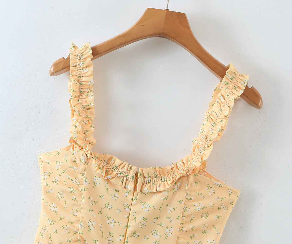 Summer Women Clothing off Neck Ruffled Dress Vacation Fresh Printed Short