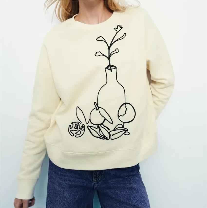 High Quality Pullover Top Spring Women Clothing Casual All Match Embroidered Decorative Sweatshirt