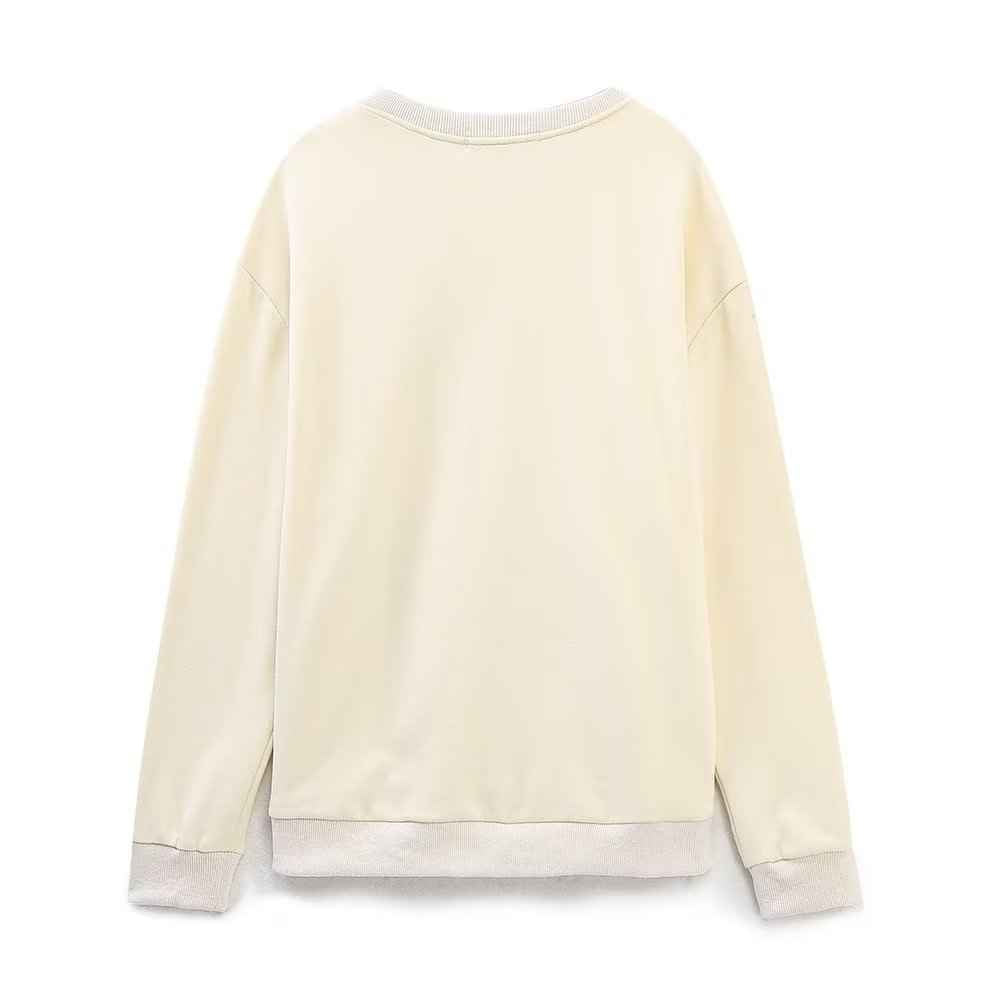 High Quality Pullover Top Spring Women Clothing Casual All Match Embroidered Decorative Sweatshirt
