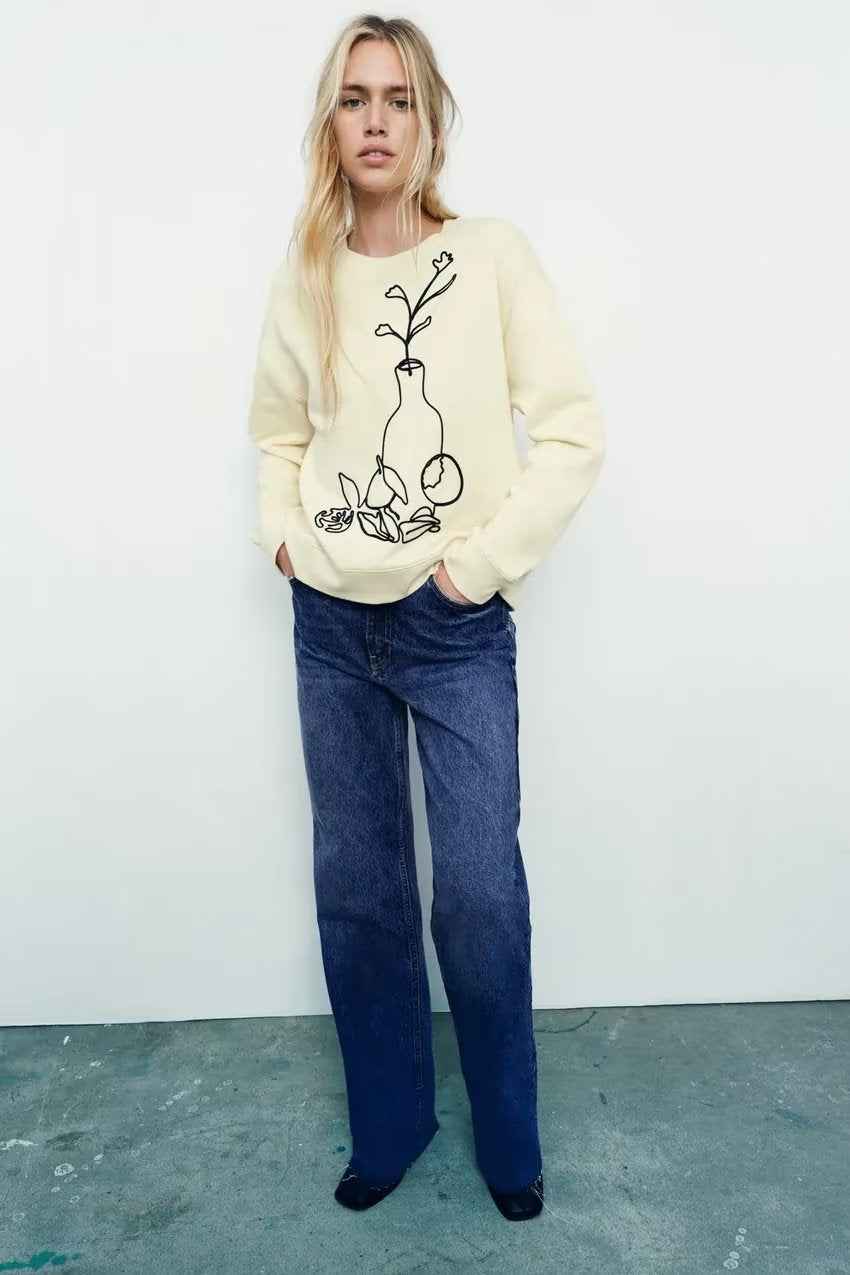 High Quality Pullover Top Spring Women Clothing Casual All Match Embroidered Decorative Sweatshirt