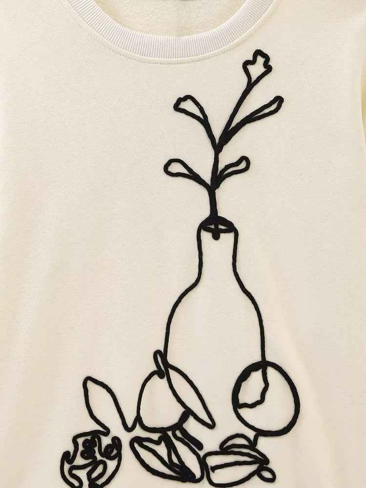 High Quality Pullover Top Spring Women Clothing Casual All Match Embroidered Decorative Sweatshirt