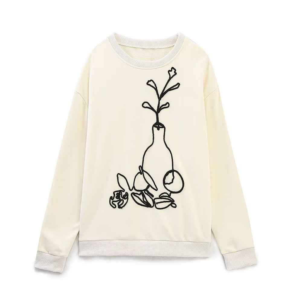 High Quality Pullover Top Spring Women Clothing Casual All Match Embroidered Decorative Sweatshirt