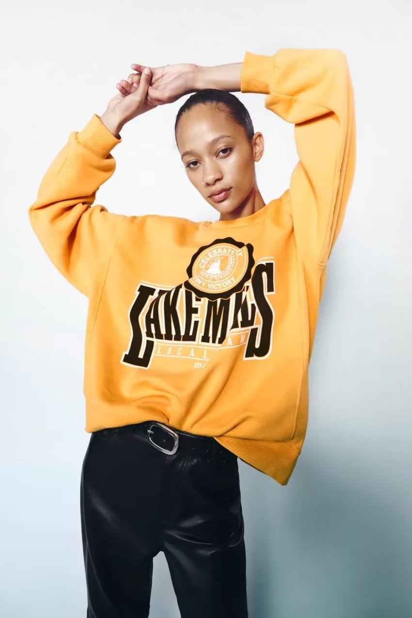 Spring Women Clothing Round Collar in Yellow Printed Loose Letter Graphic Sweatshirt Women
