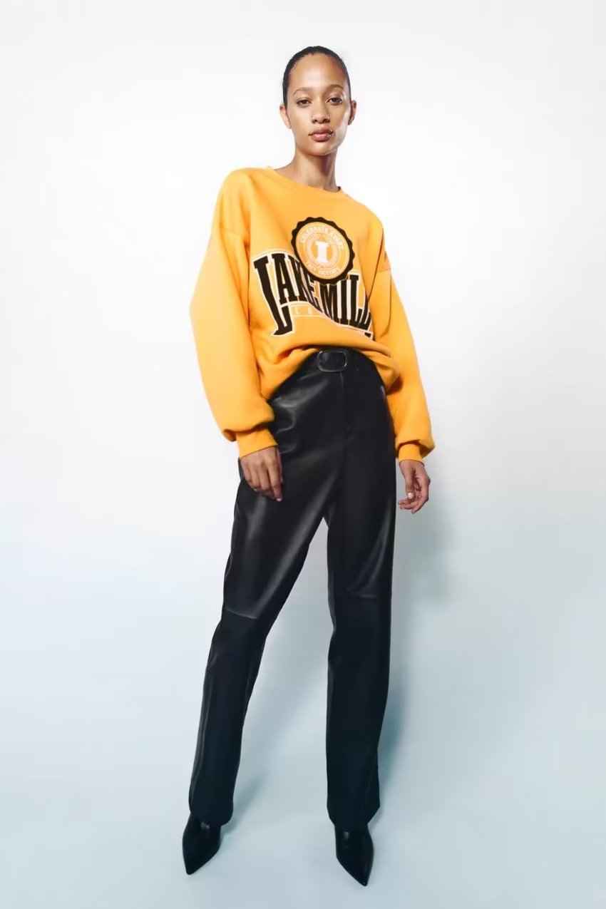 Spring Women Clothing Round Collar in Yellow Printed Loose Letter Graphic Sweatshirt Women