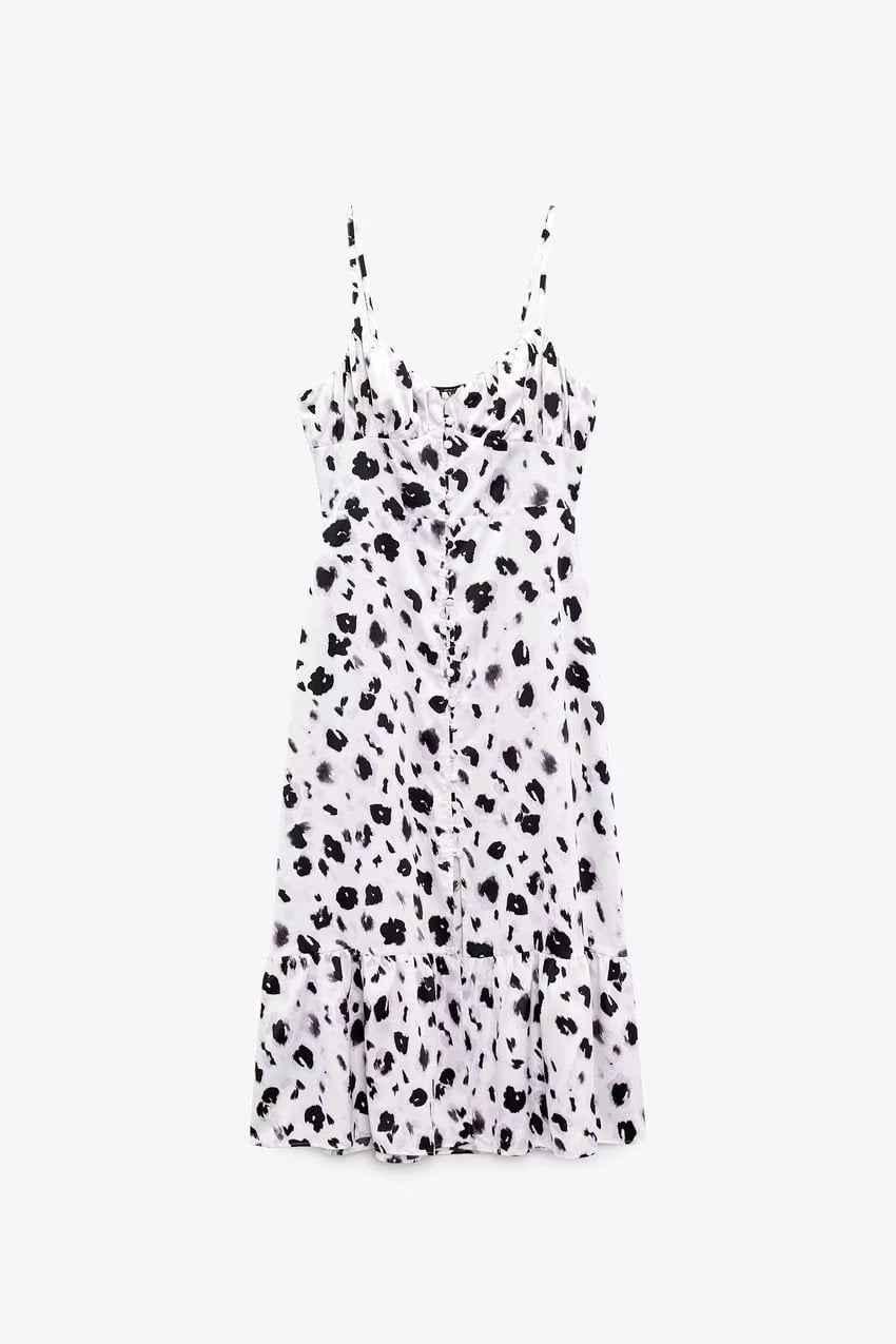 Fall Women Clothing French V neck Breasted Animal Print Midi Dress Cami Dress