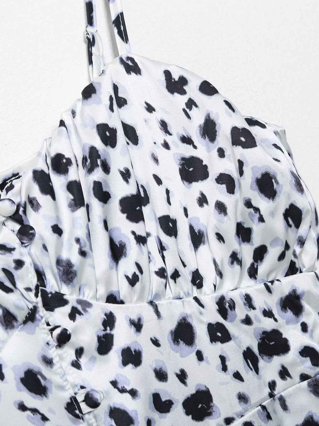 Fall Women Clothing French V neck Breasted Animal Print Midi Dress Cami Dress
