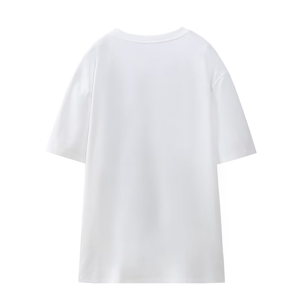 Spring Summer Loose Round Neck White Girl Printed T Shirt Short Sleeve - ALZO