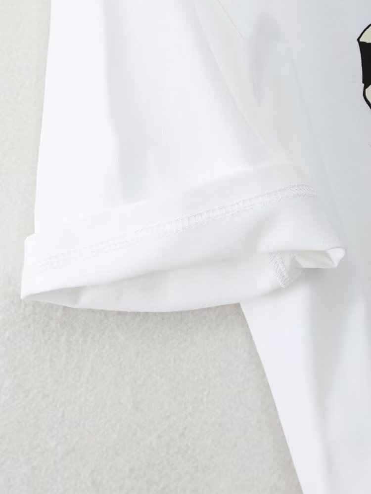 Spring Summer Loose Round Neck White Girl Printed T Shirt Short Sleeve