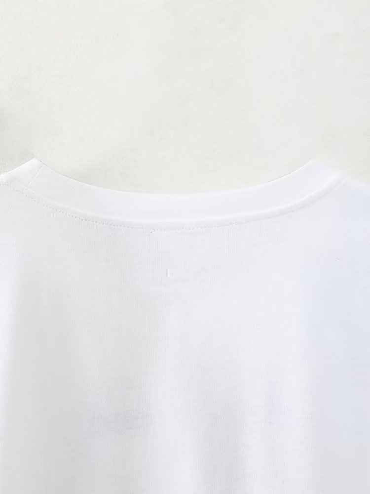 Spring Summer Loose Round Neck White Girl Printed T Shirt Short Sleeve
