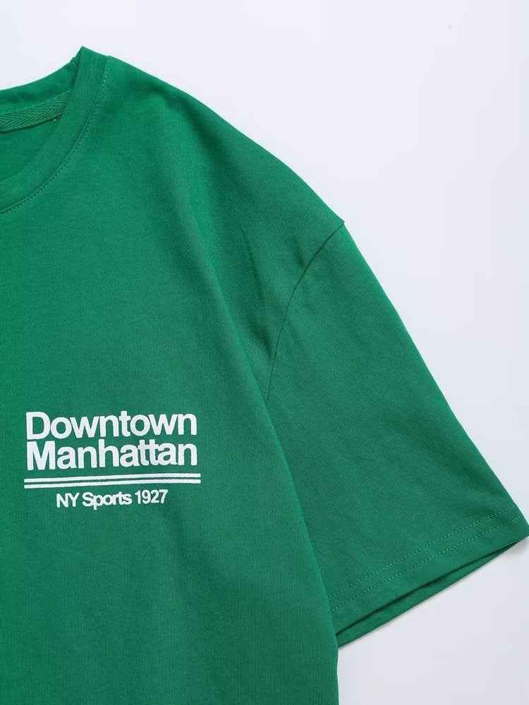 Green Printed T shirt Loose Casual round Neck Short Sleeves Women Summer