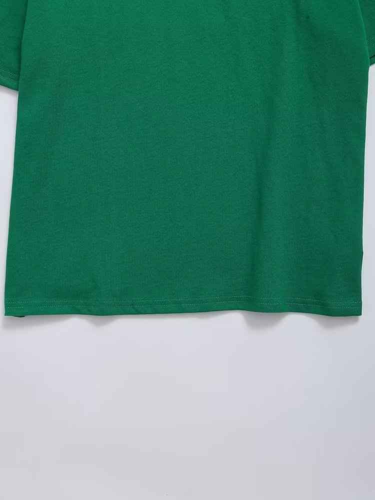 Green Printed T shirt Loose Casual round Neck Short Sleeves Women Summer