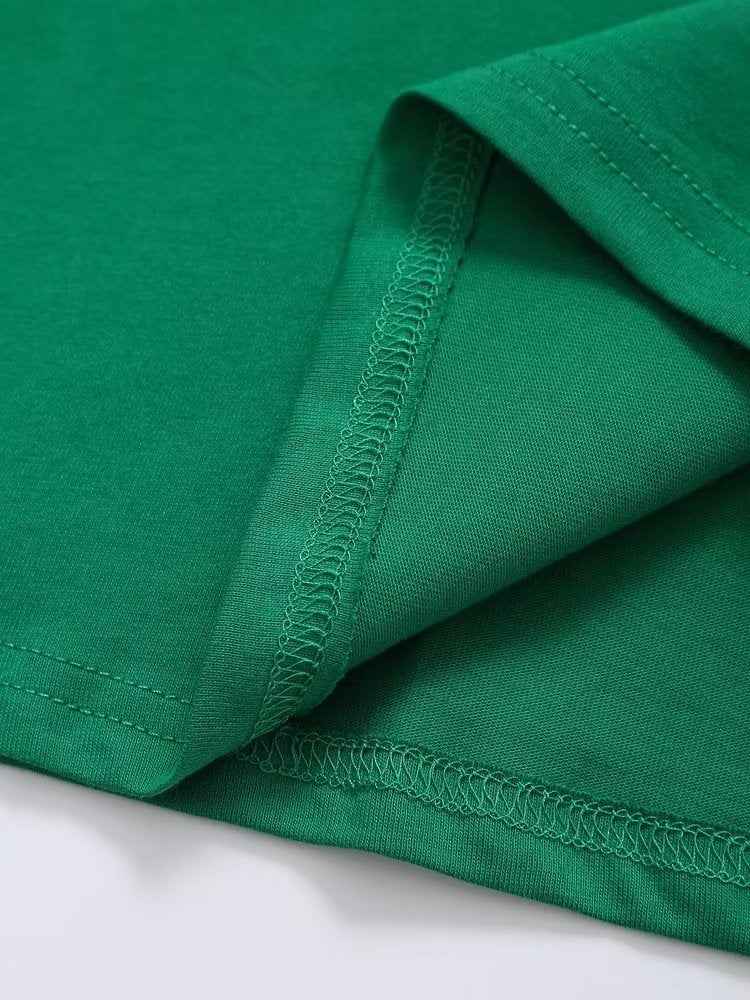 Green Printed T shirt Loose Casual round Neck Short Sleeves Women Summer
