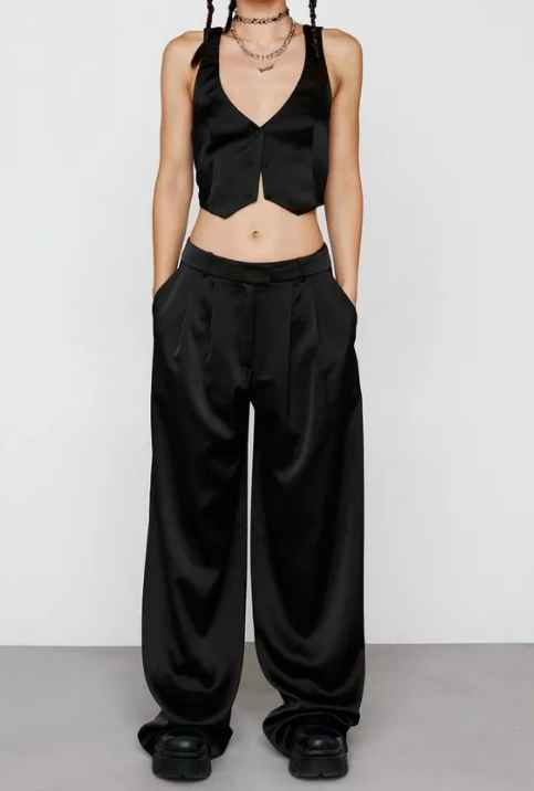 Fall Women Clothing Sexy Sexy Bandeau Camisole High Waist Straight Loose Wide Leg Pants Suit