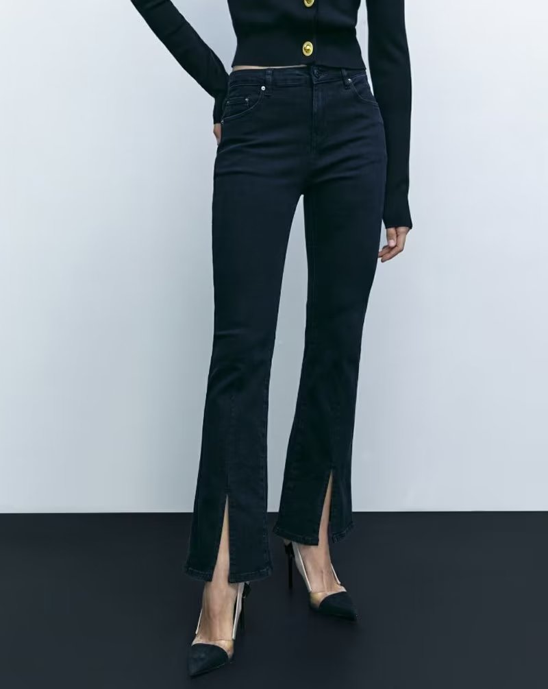 Spring Elegant Black Slit Pants Retro High Waist Slimming Skinny Jeans Women - ALZO