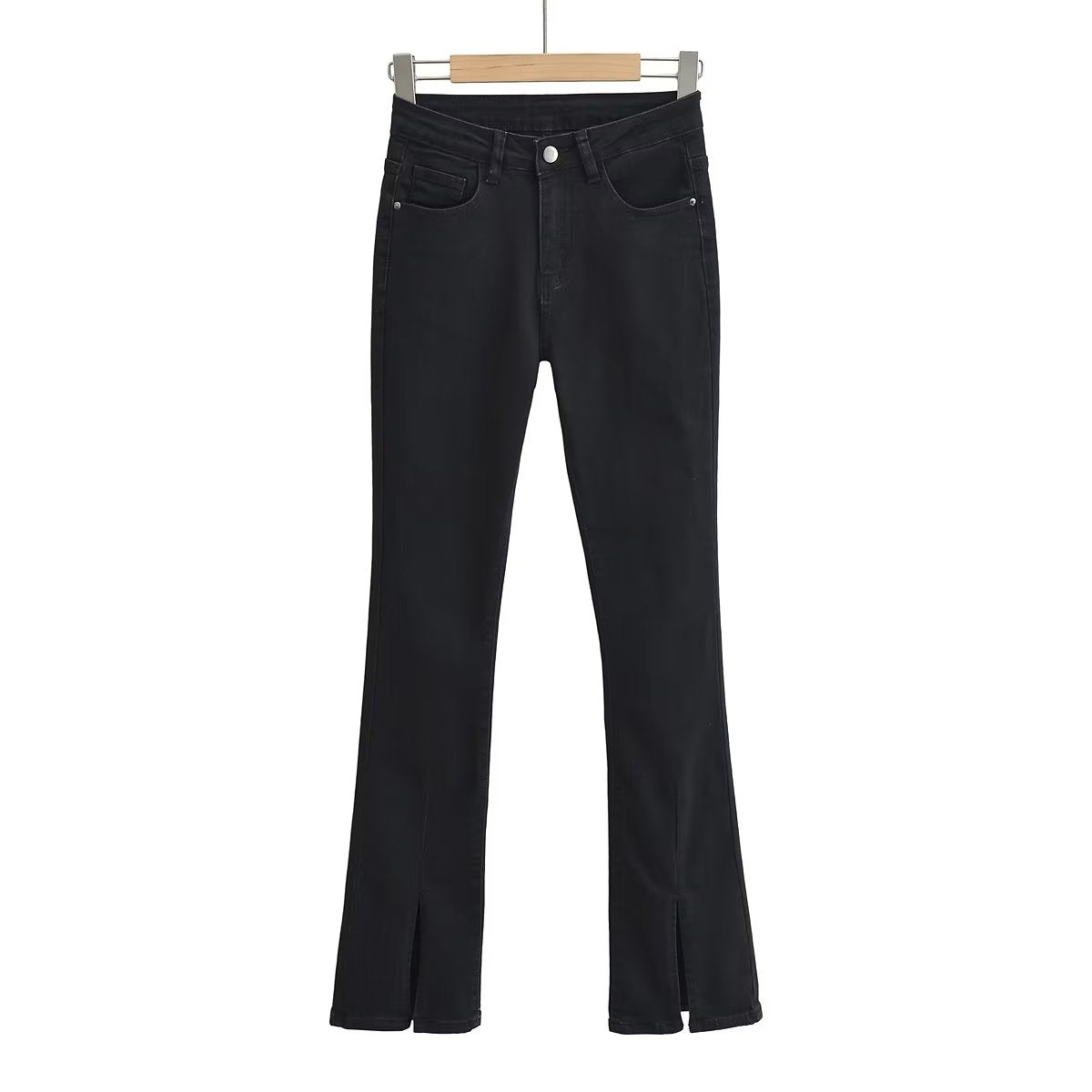 Spring Elegant Black Slit Pants Retro High Waist Slimming Skinny Jeans Women - ALZO