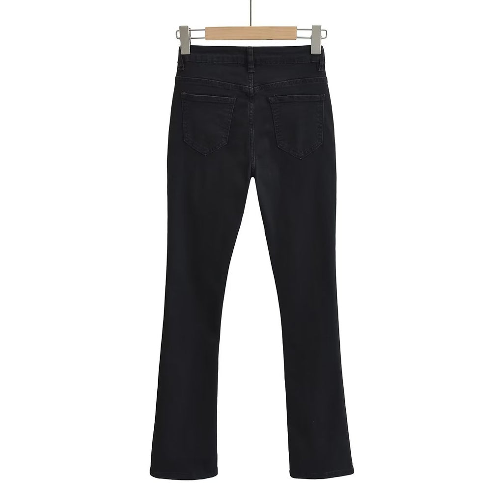 Spring Elegant Black Slit Pants Retro High Waist Slimming Skinny Jeans Women - ALZO