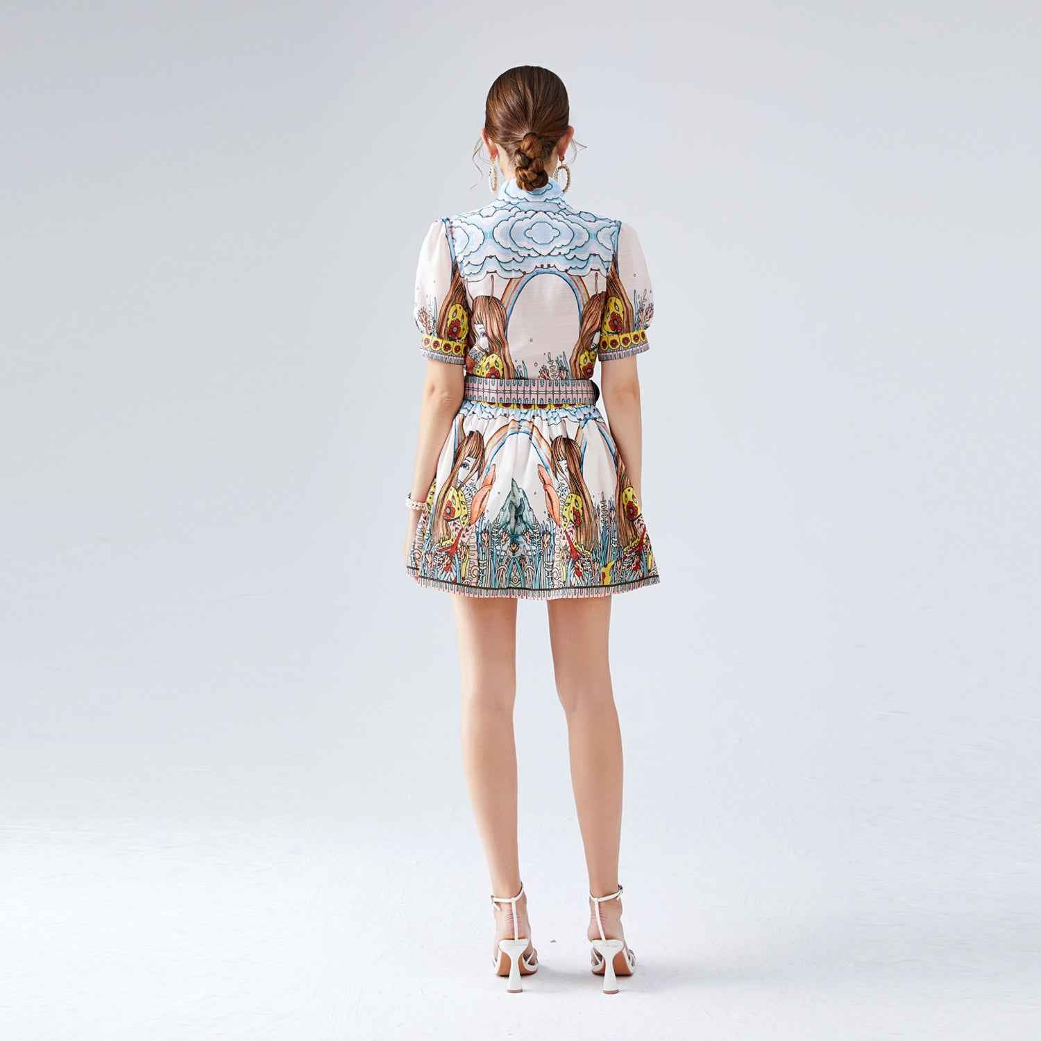 Two Piece Set Short Sleeved Positioning Printed Silk Linen Shirt Women Short Skirt Summer