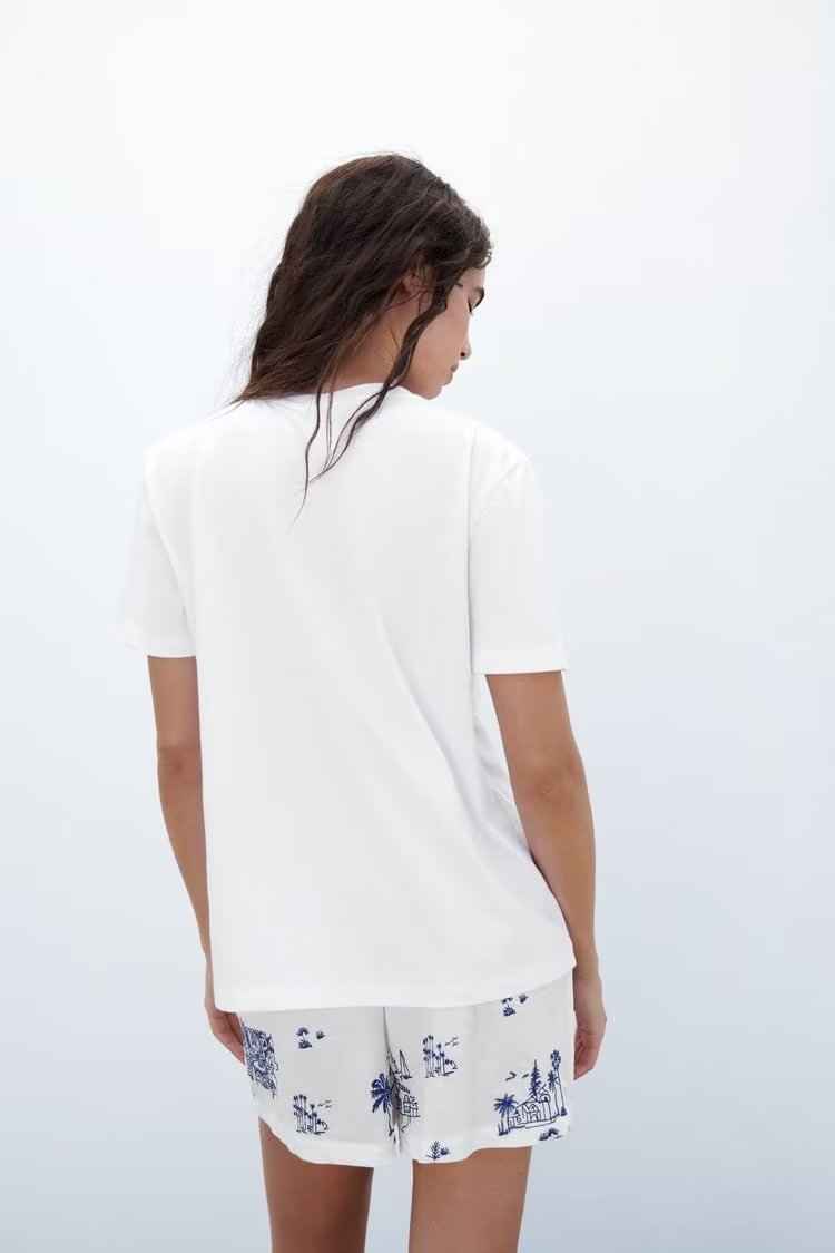 Women Clothing Casual Suit Printing Color Contrast T shirt