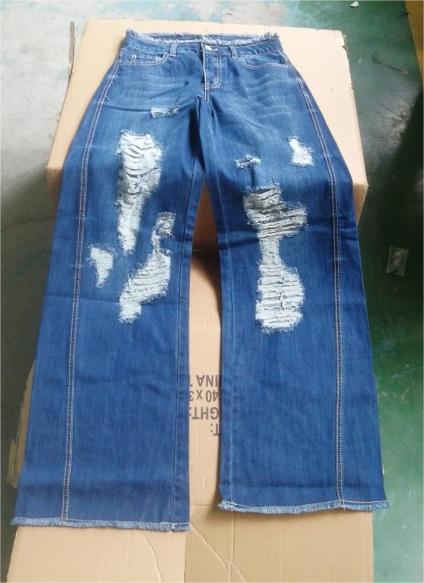 Ladies Jeans Ripped Irregular Asymmetric Side Turn Waist Wide Leg Trousers Women - ALZO