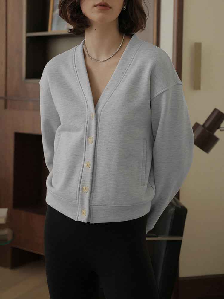 Autumn Winter Classic French V neck Sweatshirt Cardigan Retro Affordable Luxury Hong Kong Pure Cotton Comfortable Niche High End Top