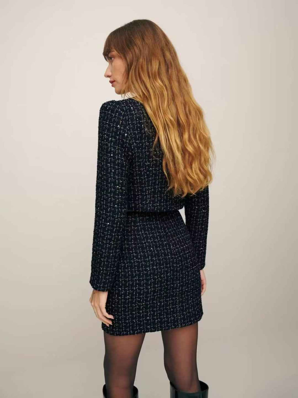Autumn Casual Classic Tweed Single Breasted Sexy Short Coat High Waist Skirt
