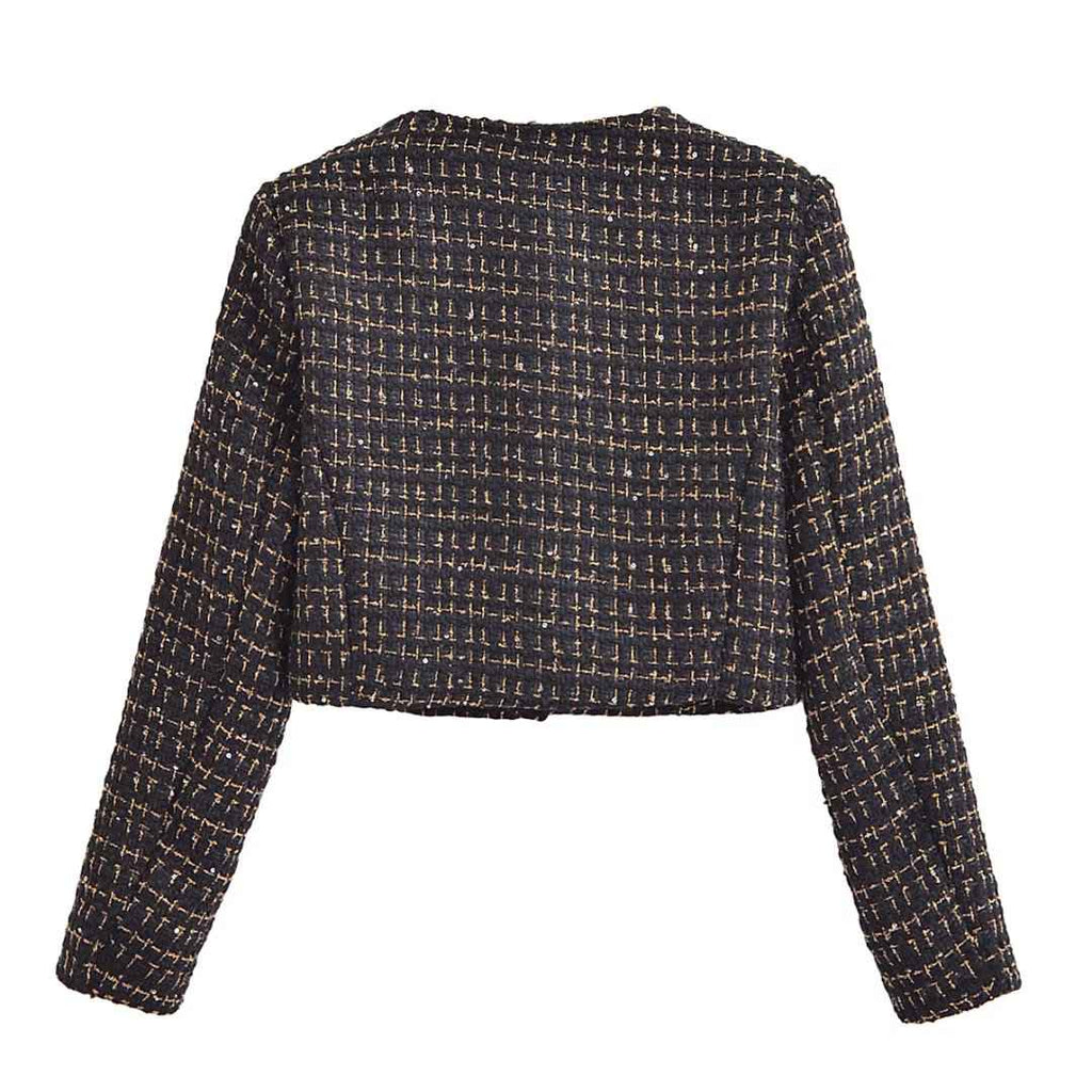 Autumn Casual Classic Tweed Single Breasted Sexy Short Coat High Waist Skirt