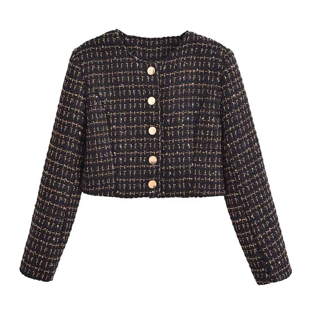 Autumn Casual Classic Tweed Single Breasted Sexy Short Coat High Waist Skirt