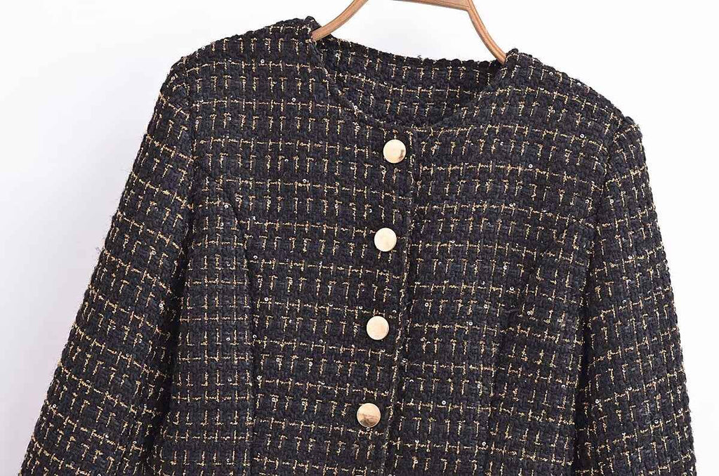 Autumn Casual Classic Tweed Single Breasted Sexy Short Coat High Waist Skirt