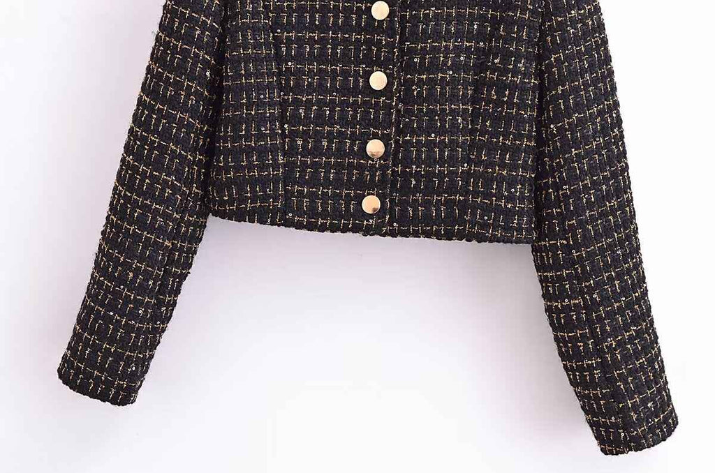 Autumn Casual Classic Tweed Single Breasted Sexy Short Coat High Waist Skirt