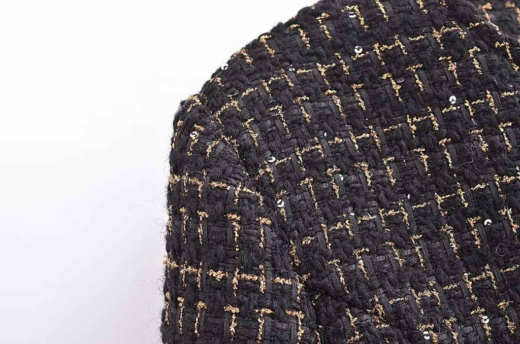 Autumn Casual Classic Tweed Single Breasted Sexy Short Coat High Waist Skirt