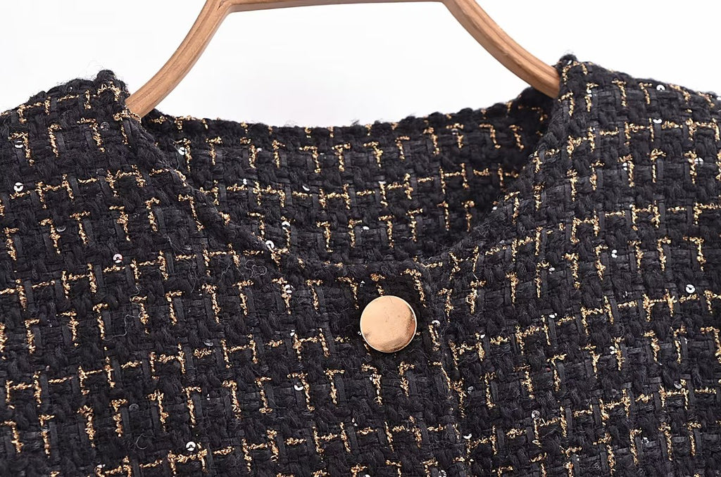 Autumn Casual Classic Tweed Single Breasted Sexy Short Coat High Waist Skirt - ALZO