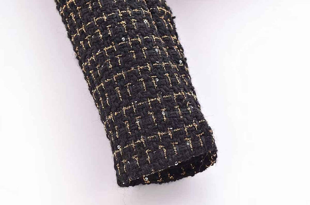 Autumn Casual Classic Tweed Single Breasted Sexy Short Coat High Waist Skirt