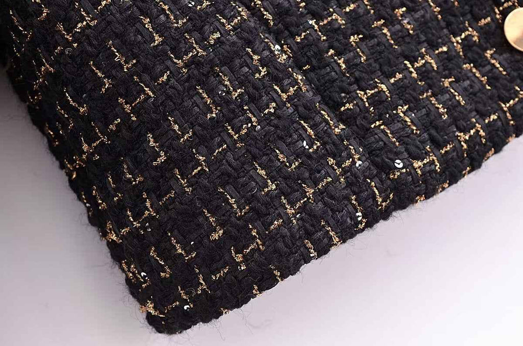 Autumn Casual Classic Tweed Single Breasted Sexy Short Coat High Waist Skirt