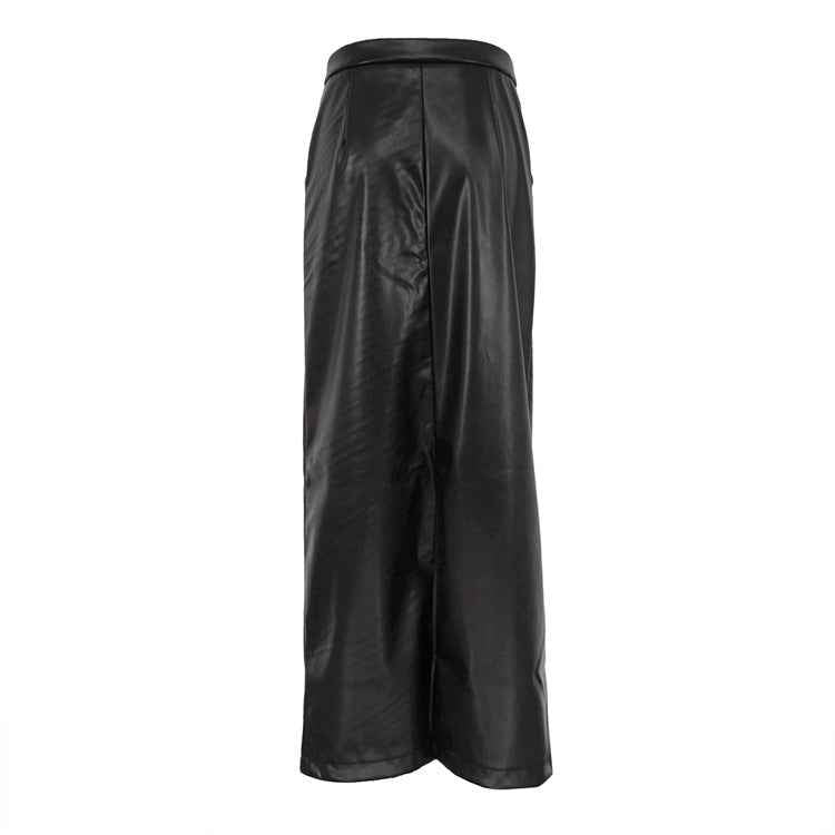Autumn Winter Women Clothing Black Skirt Trendy Split Faux Leather Skirt Sheath Fishtail Dress