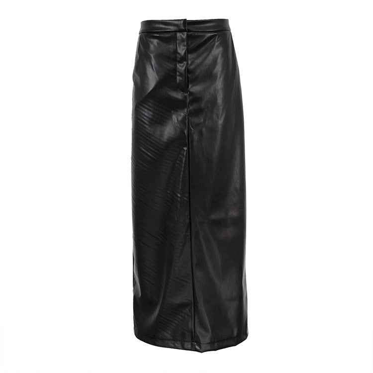 Autumn Winter Women Clothing Black Skirt Trendy Split Faux Leather Skirt Sheath Fishtail Dress
