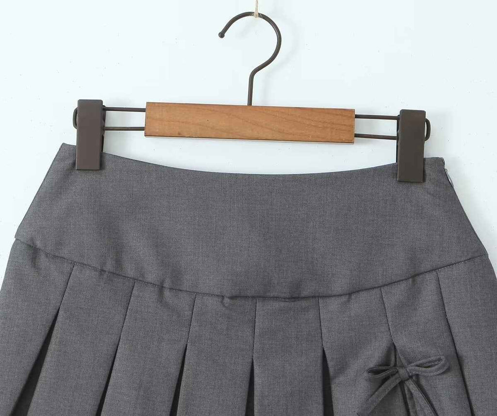Summer Bow Preppy Skirt High Waist Short Pantskirt A Line Slimming Pleated Skirt