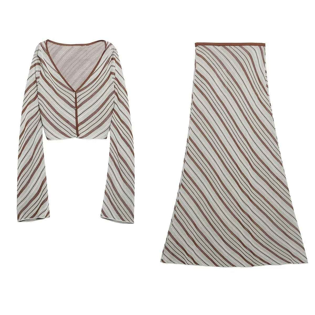 Women Clothing Gentle V neck Slim Fit Long Sleeve Knitwear High Waist Sheath Skirt Set