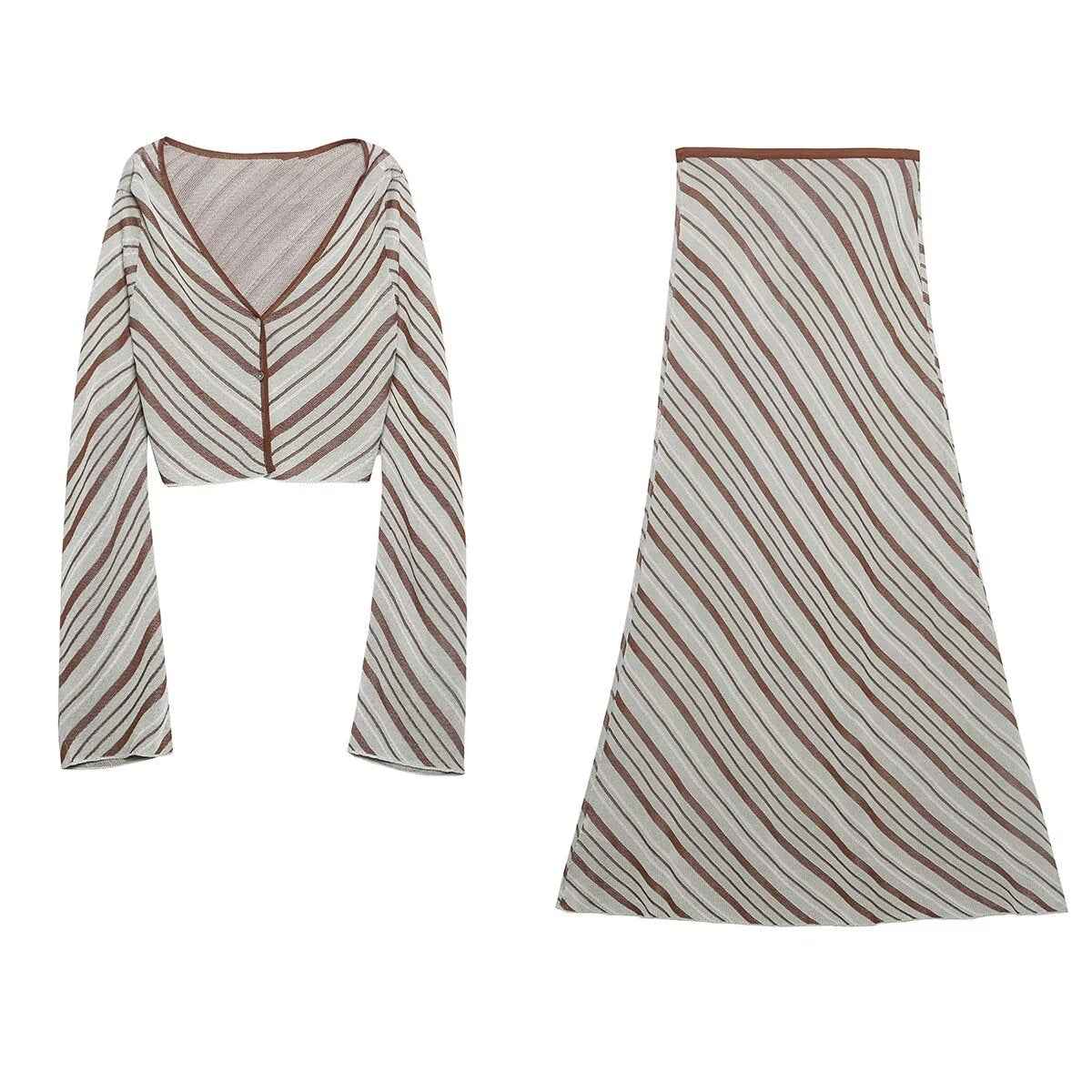 Women Clothing Gentle V neck Slim Fit Long Sleeve Knitwear High Waist Sheath Skirt Set