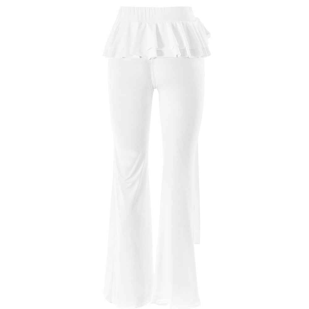 Winter Ruffled Lace up Bell Bottom Pants Women Sexy Tight Trousers
