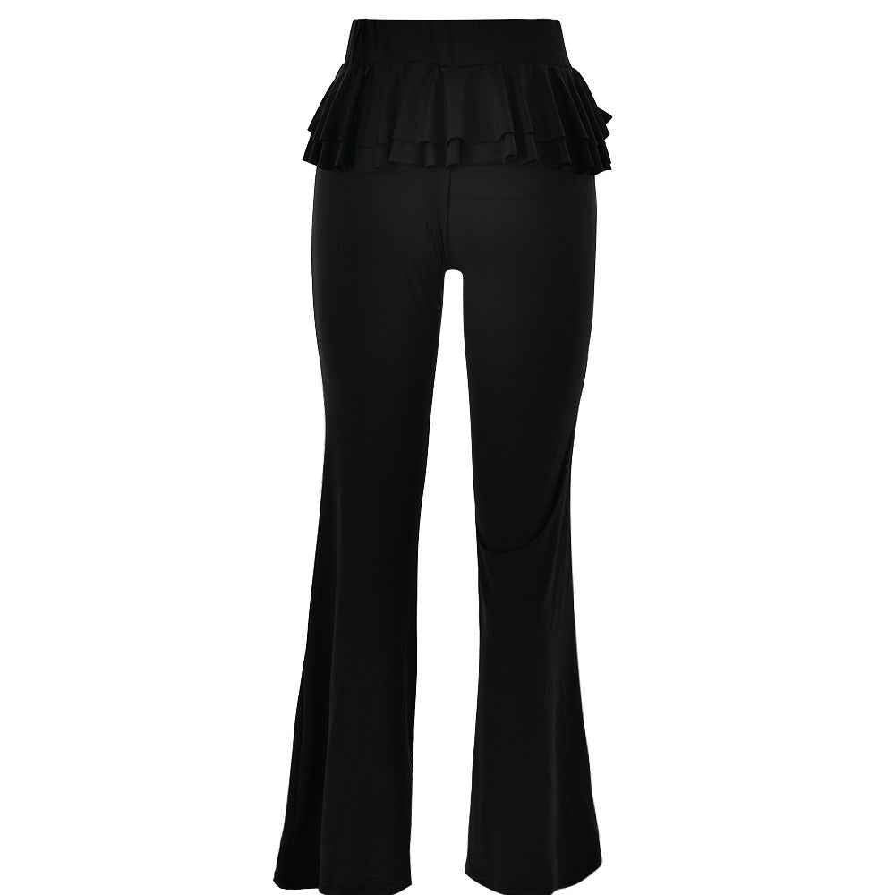 Winter Ruffled Lace up Bell Bottom Pants Women Sexy Tight Trousers