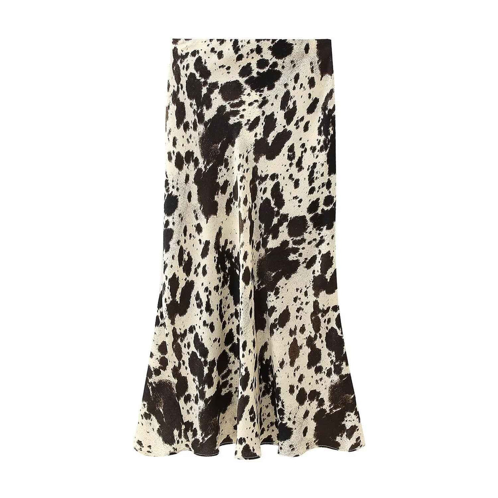 Women Clothing Animal Pattern Printed Silk Satin Texture Midi Dress