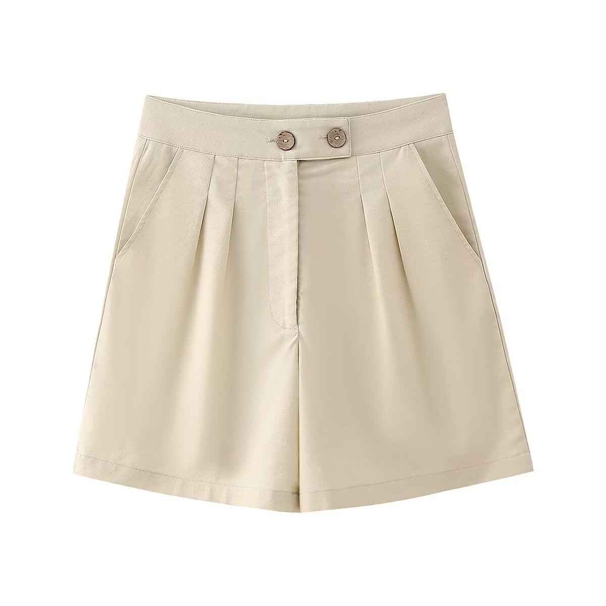 Women Clothing French Cotton Linen Two Piece Suit Slim Fit Sleeveless Waistcoat Vest High Waist Casual Shorts